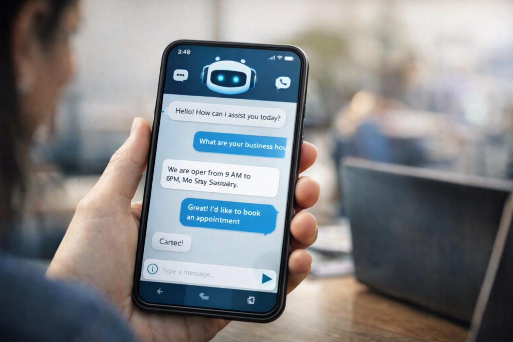 AI Chatbot Automation providing 24/7 automated customer support on mobile device