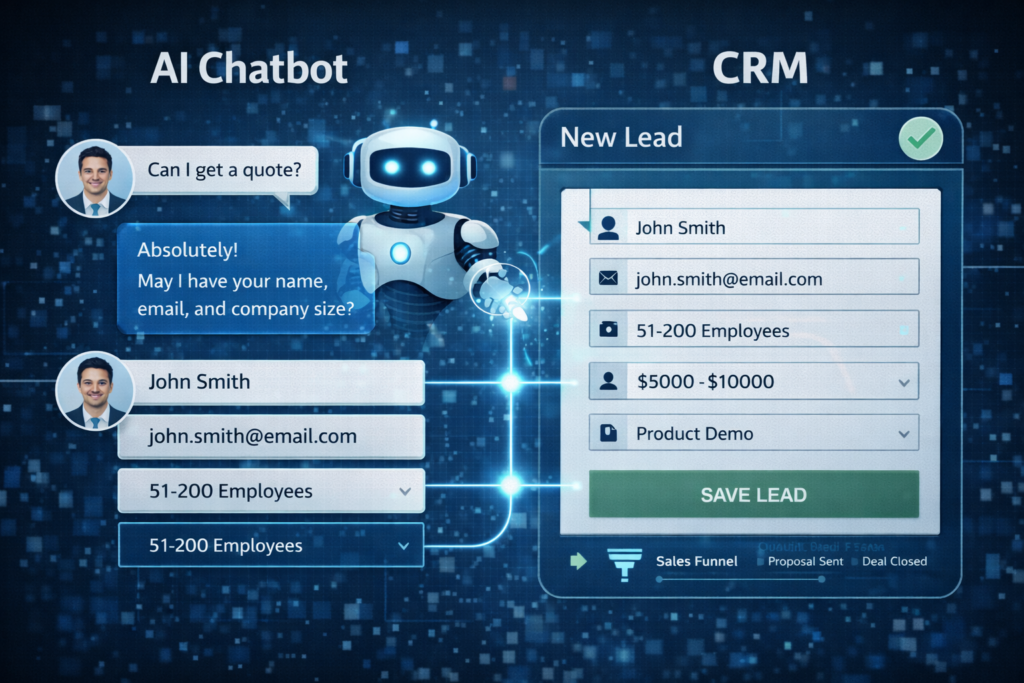 AI Chatbot Automation collecting leads and routing data to CRM system