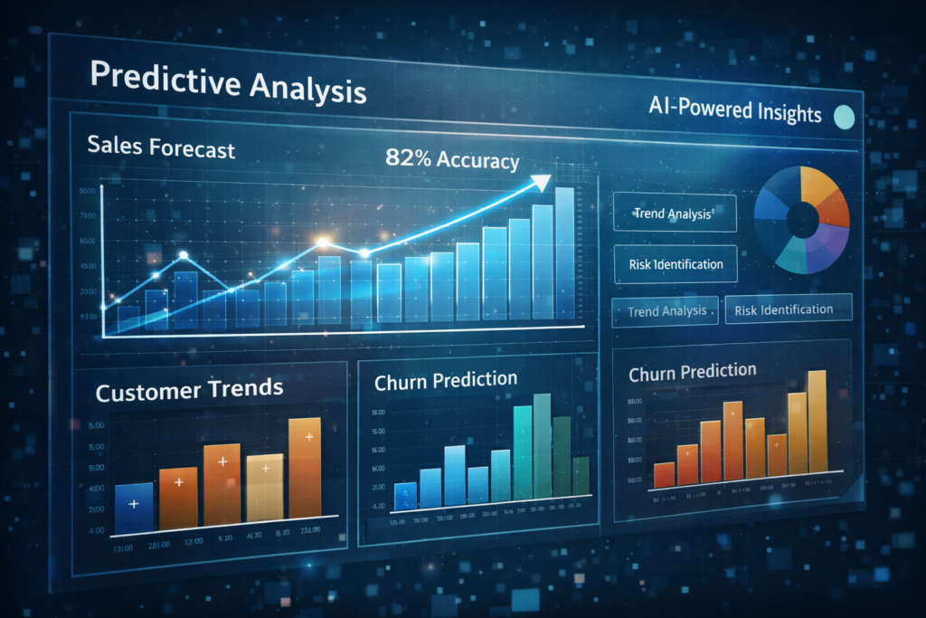 AI Automation Services predictive analytics dashboard showing business insights